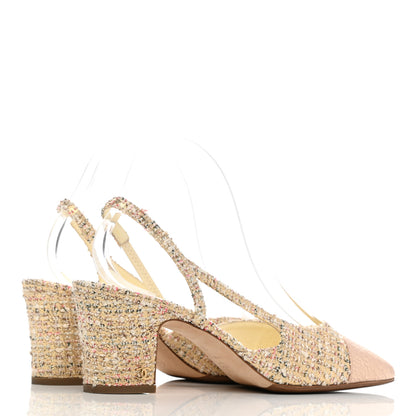 Chanel Tweed Cap Toe CC Slingback Pumps 39 Pink White 4 of 10