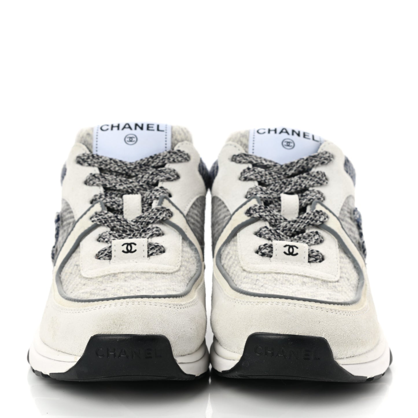 Fabric Suede Calfskin Womens CC Sneakers 36.5 Ivory Light Gray White