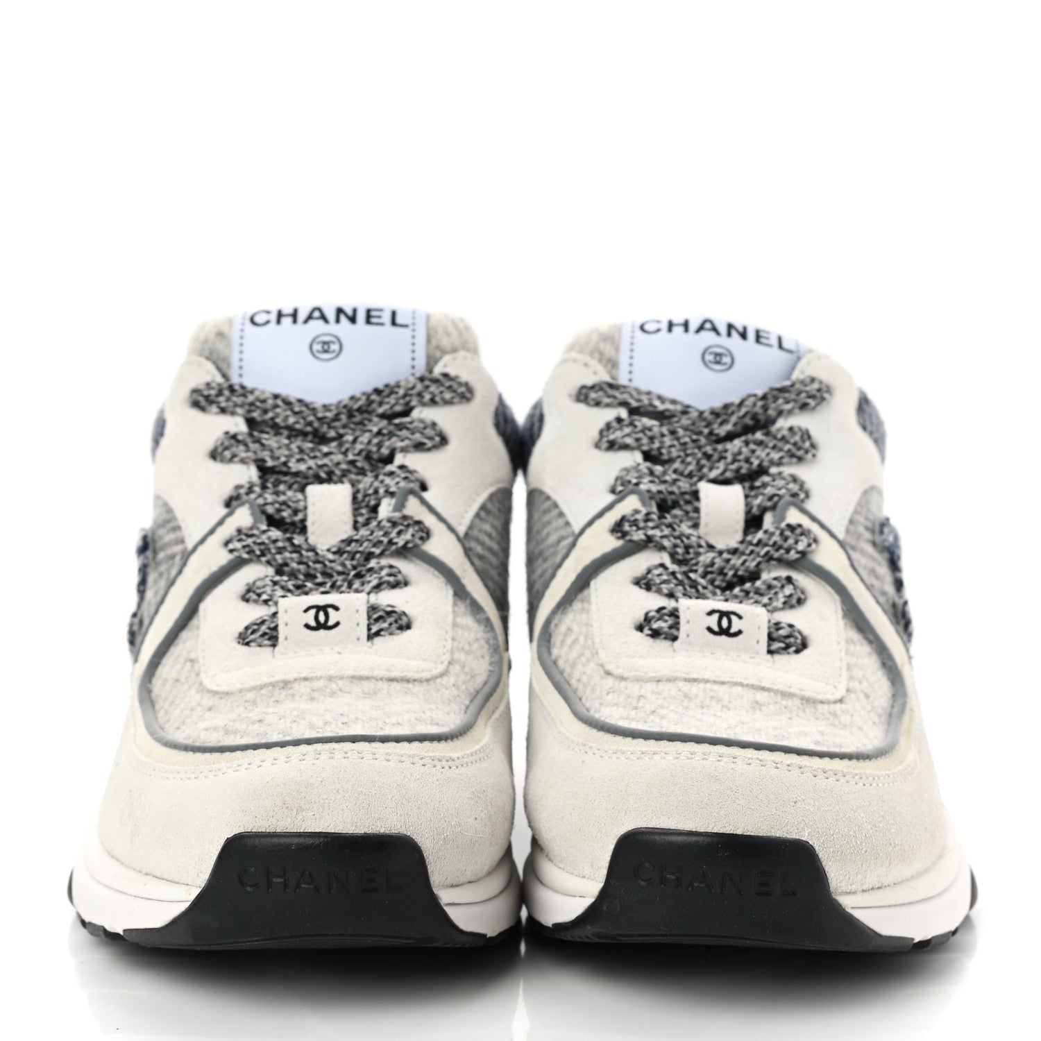 Chanel Fabric Suede Calfskin Womens CC Sneakers 36.5 Ivory Light Gray White 2 of 9