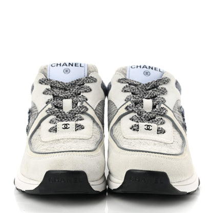Chanel Fabric Suede Calfskin Womens CC Sneakers 36.5 Ivory Light Gray White 2 of 9