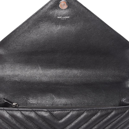 Saint Laurent Sheepskin Matelasse Chevron Monogram Large College Satchel Black 16 of 23