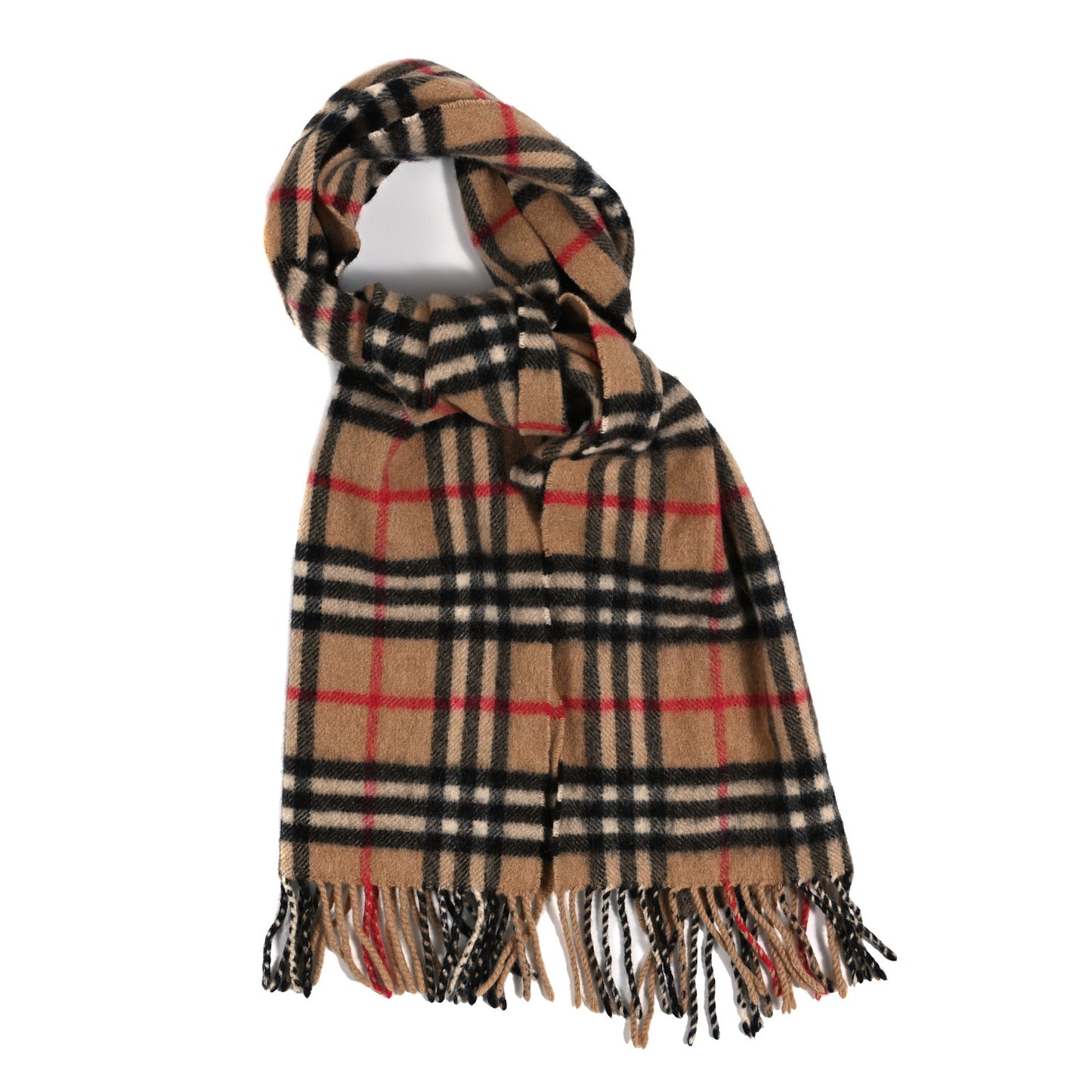 Cashmere House Check Fringe Scarf Camel