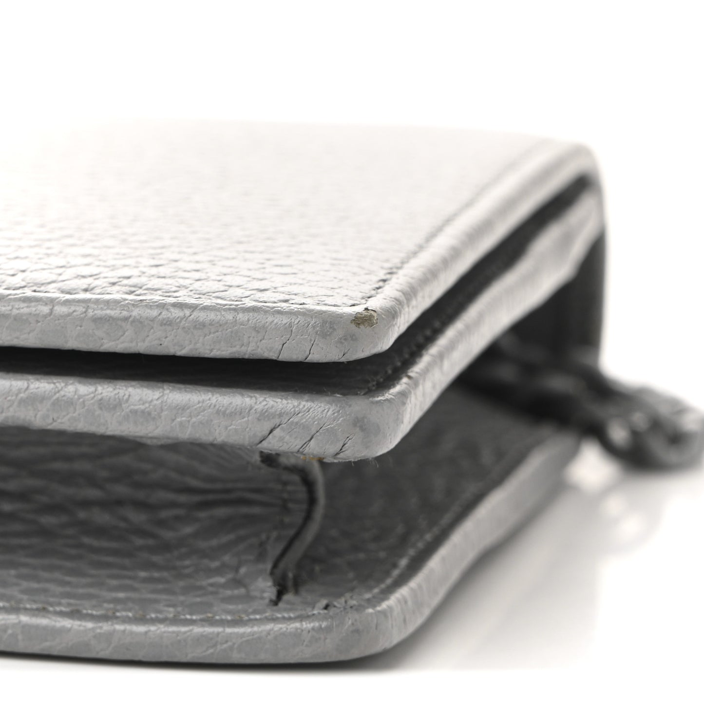 Dollar Calfskin Enamel Monochrome Mini GG Marmont Chain Wallet Deep Grey
