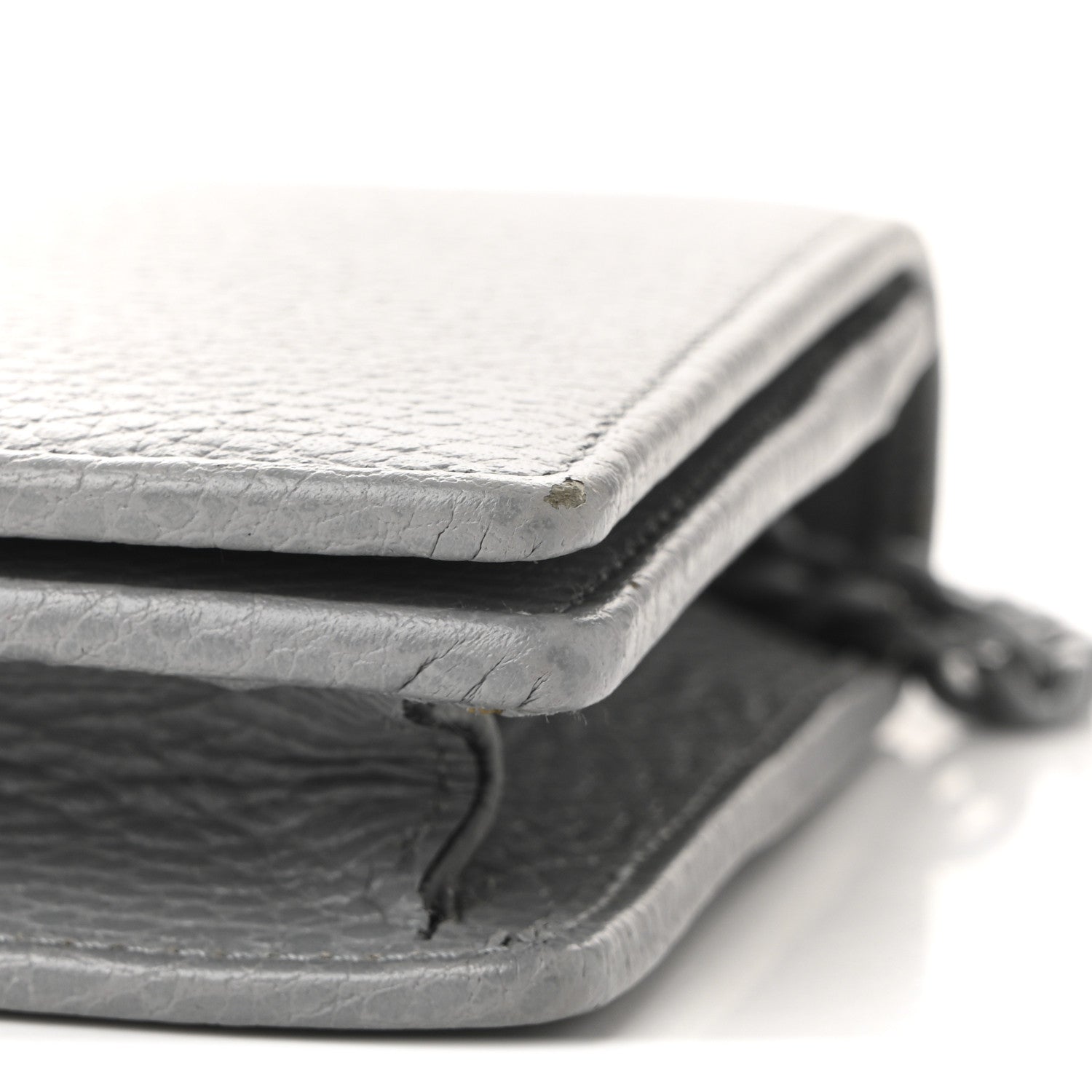 Gucci Dollar Calfskin Enamel Monochrome Mini GG Marmont Chain Wallet Deep Grey 9 of 10