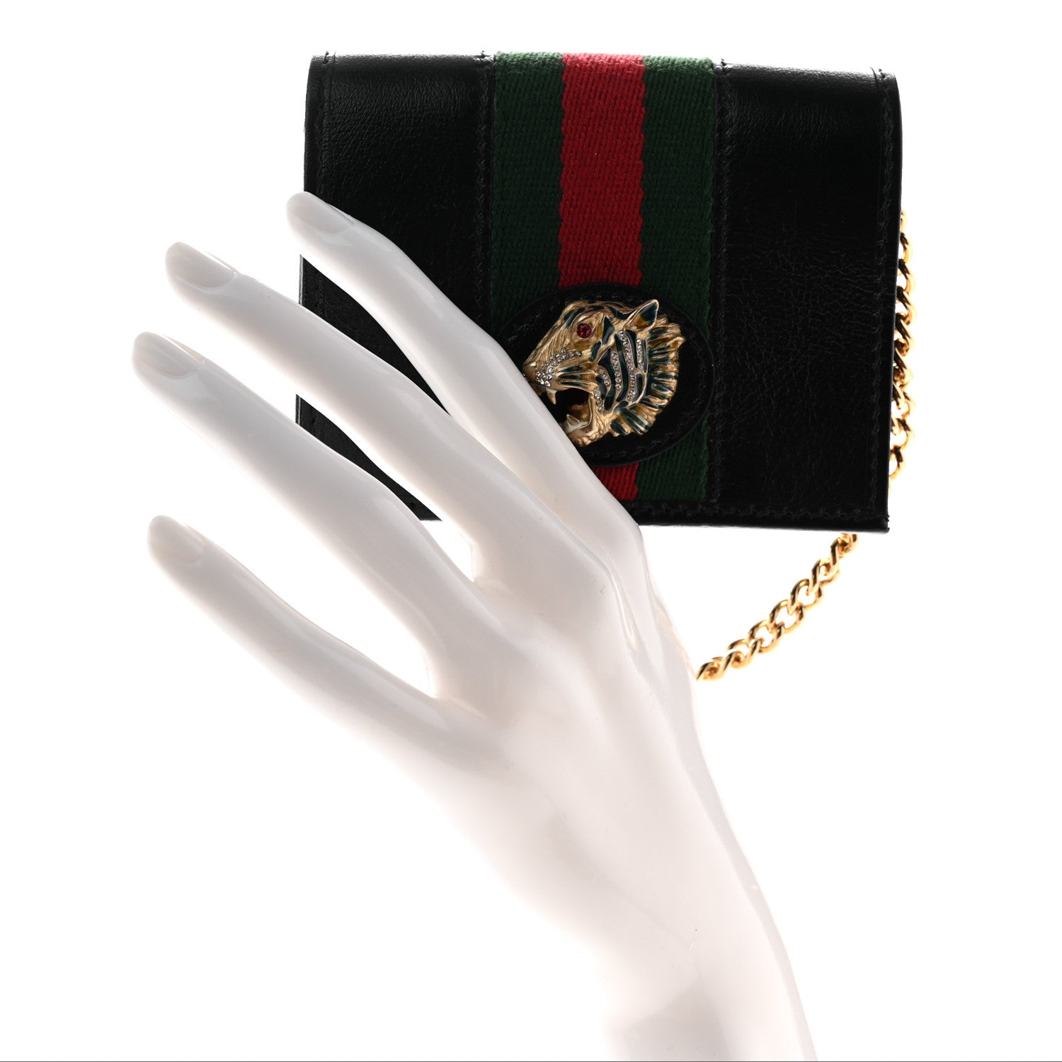 Gucci Calfskin Web Rajah Chain Card Case Wallet Black 2 of 7