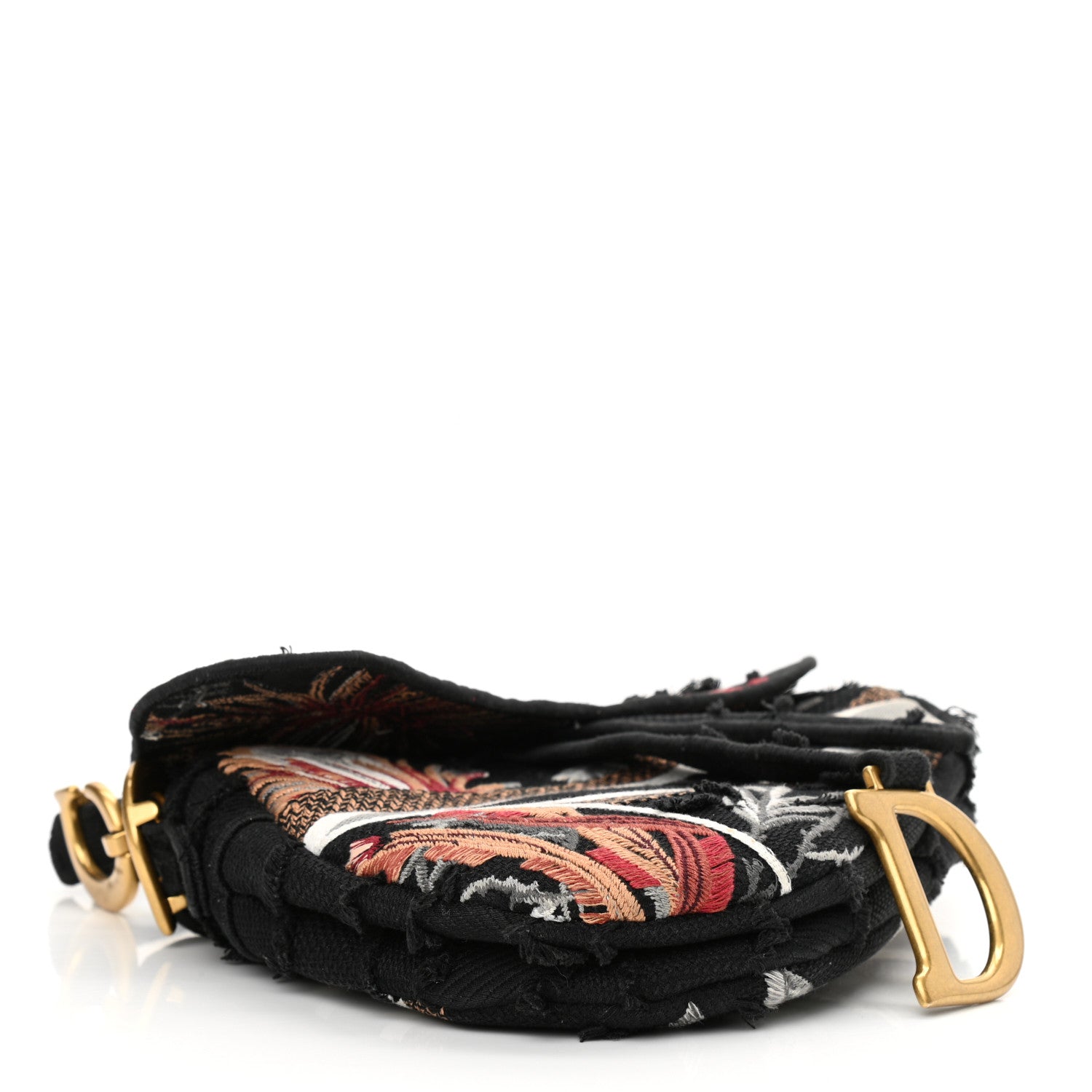 Christian Dior Canvas Embroidered Camouflage Flowers Saddle Bag Black Multicolor 4 of 10