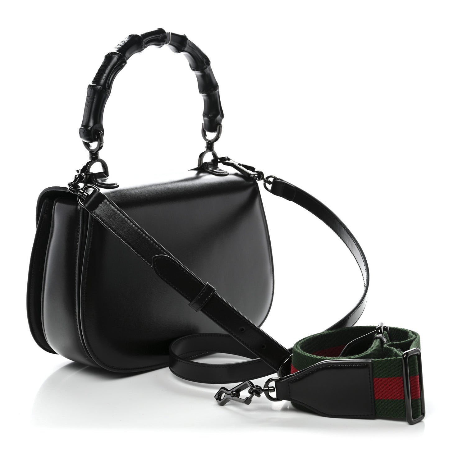 Boarded Dyana Lux Calfskin Web Monochrome Medium Bamboo 1947 Top Handle Bag Black