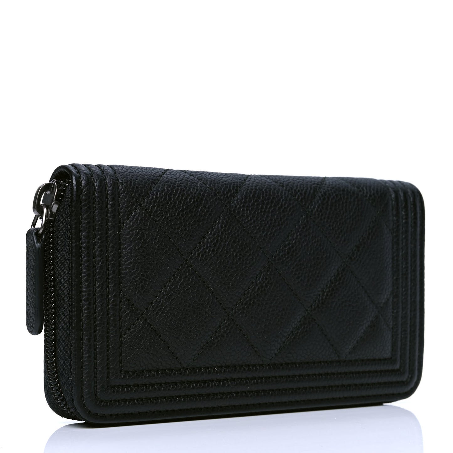 Caviar Quilted Small Boy Zip Around Wallet Black