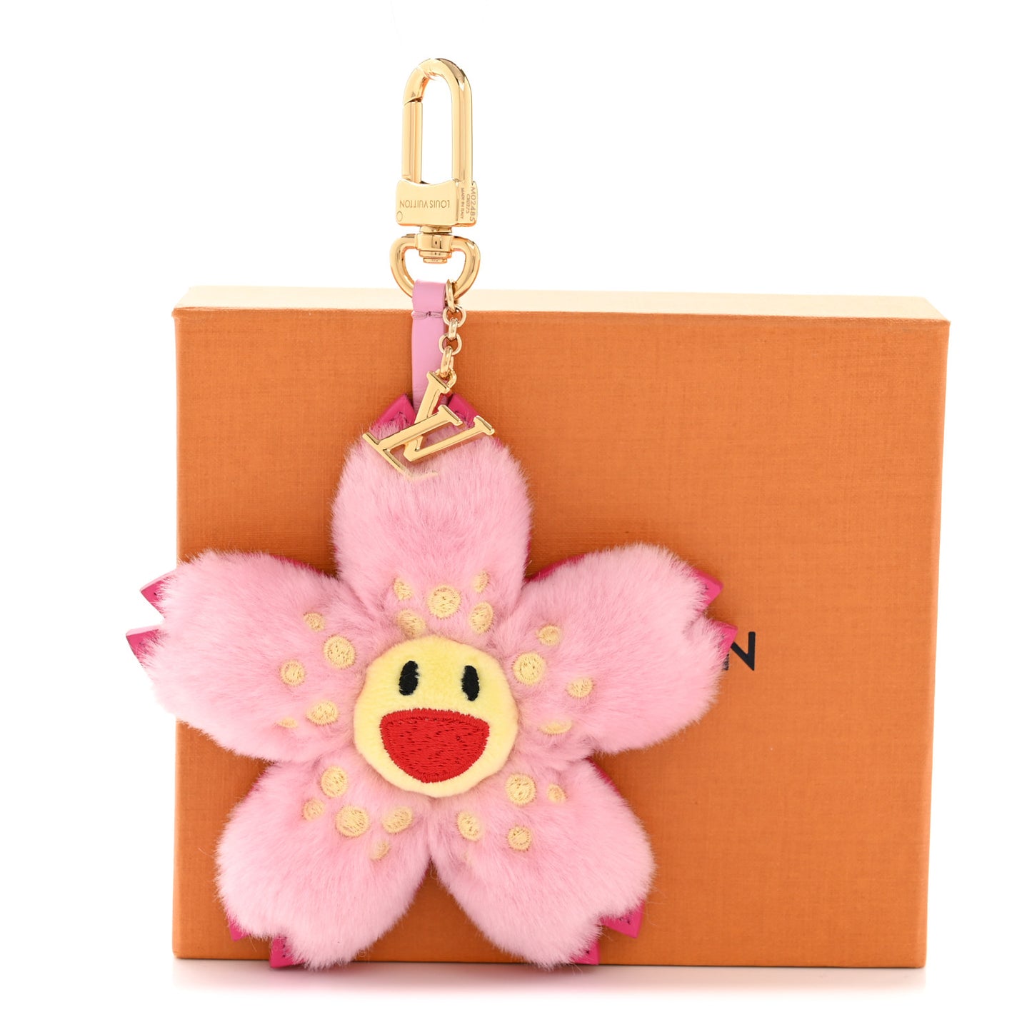 LV X TM Faux Fur Cherry Blossom Bag Charm Pink