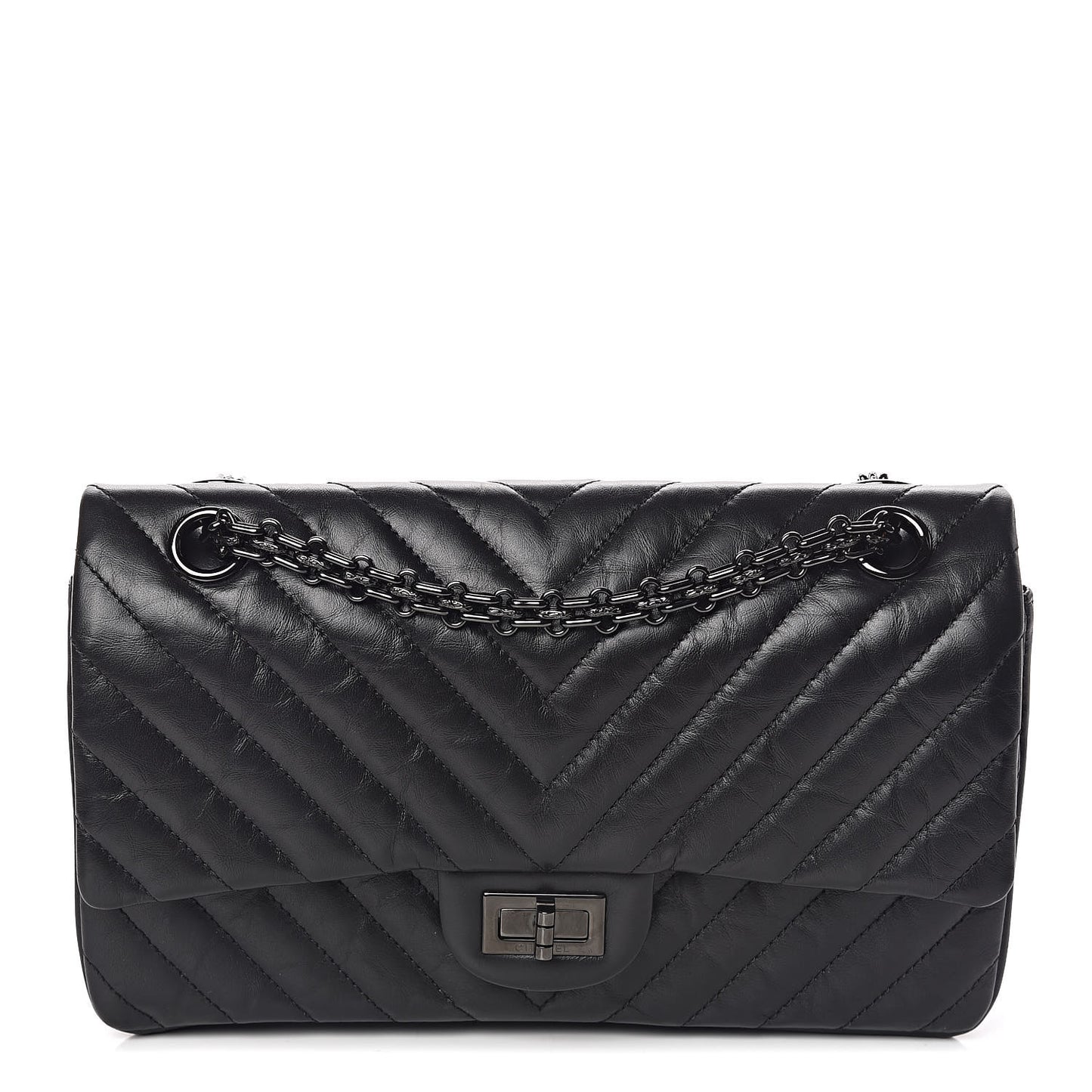Aged Calfskin Chevron Quilted 2.55 Reissue 225 Flap So Black