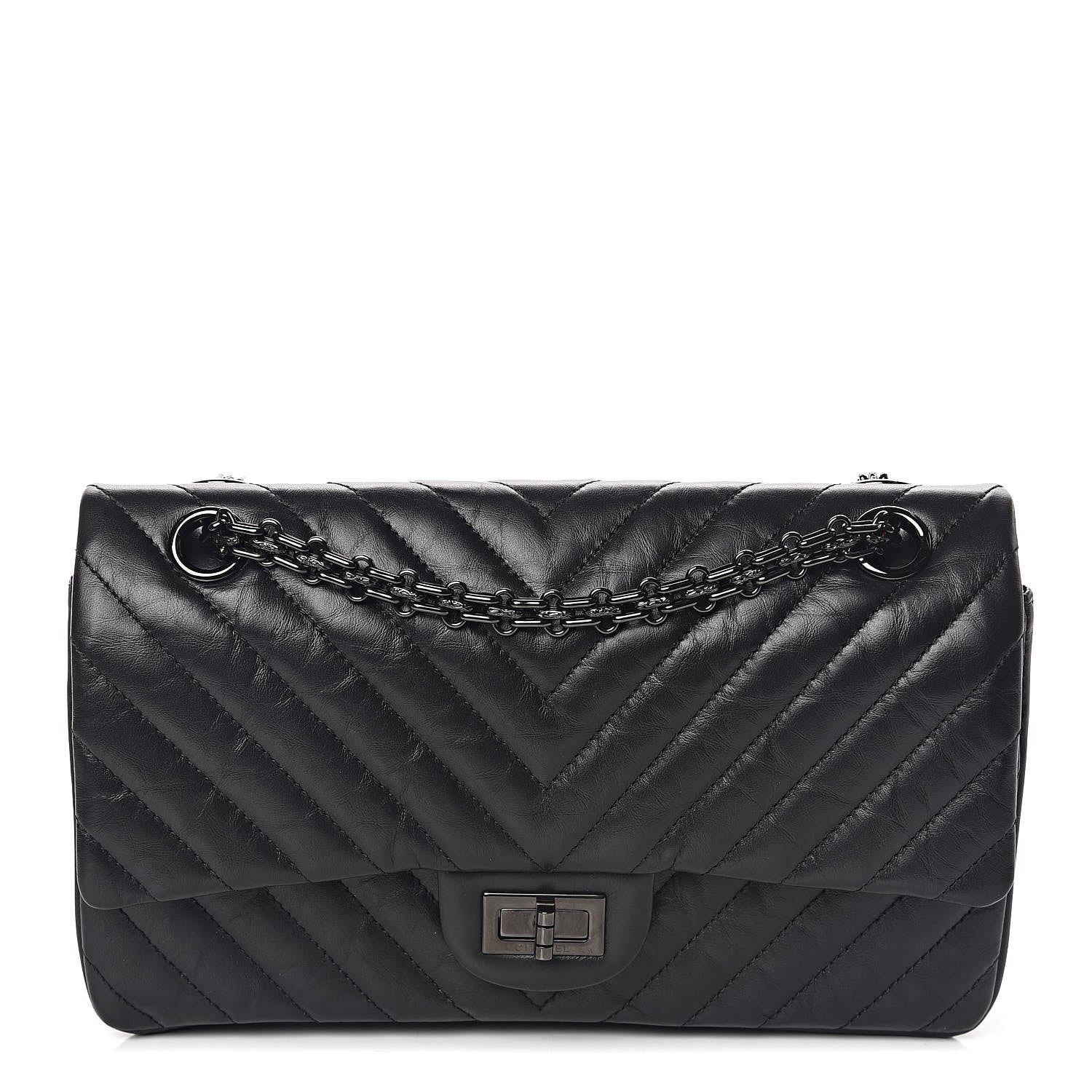 Chanel Aged Calfskin Chevron Quilted 2.55 Reissue 225 Flap So Black 1 of 11