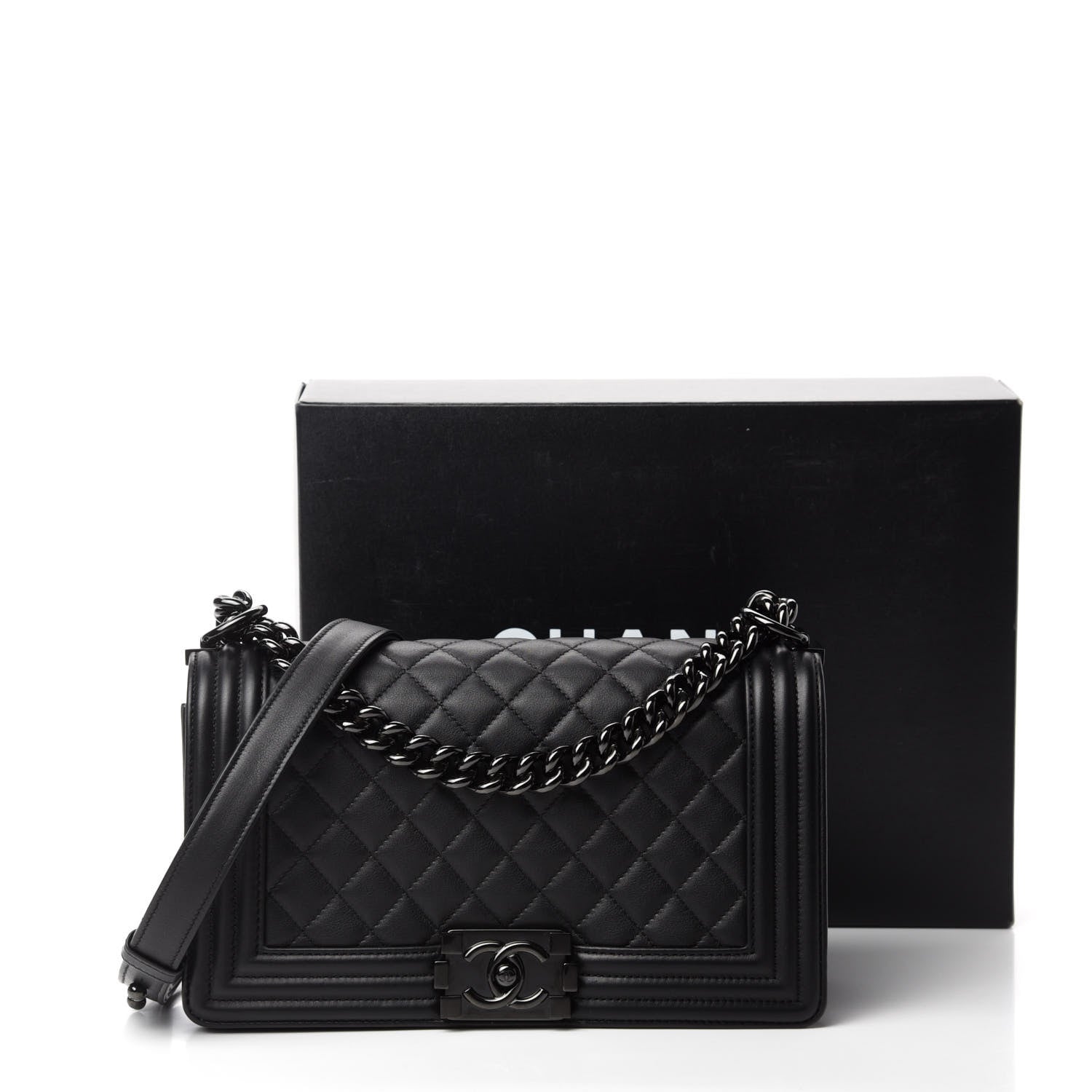 Chanel Calfskin Quilted Medium Boy Flap So Black 14 of 14