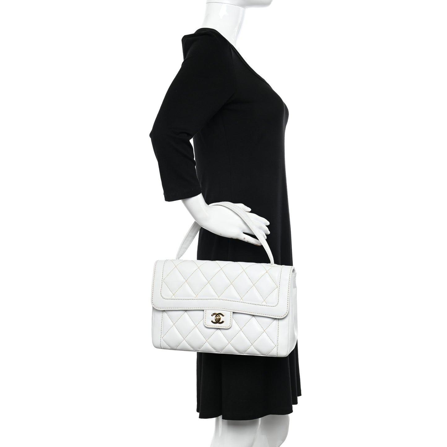 Calfskin Quilted Wild Stitch Large Flap White
