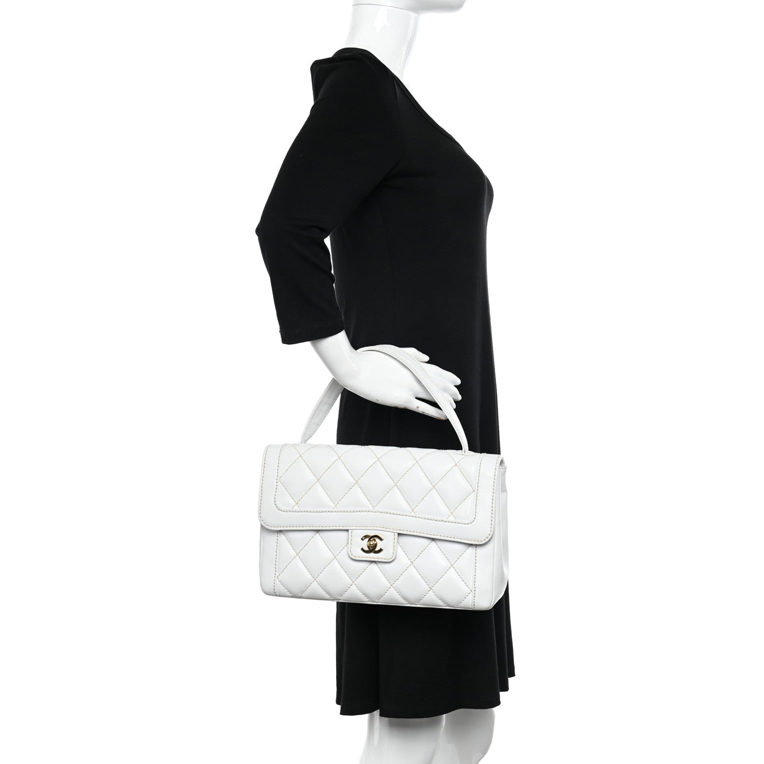 Chanel Calfskin Quilted Wild Stitch Large Flap White 2 of 10