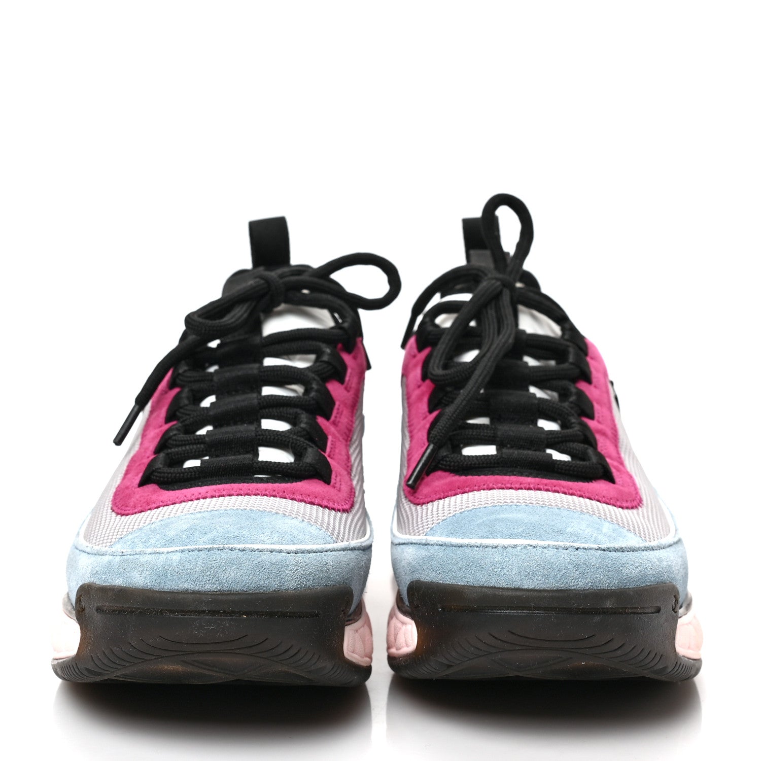Chanel Fabric Suede CC Sneakers 38 Light Grey Light Blue Fuchsia 2 of 8