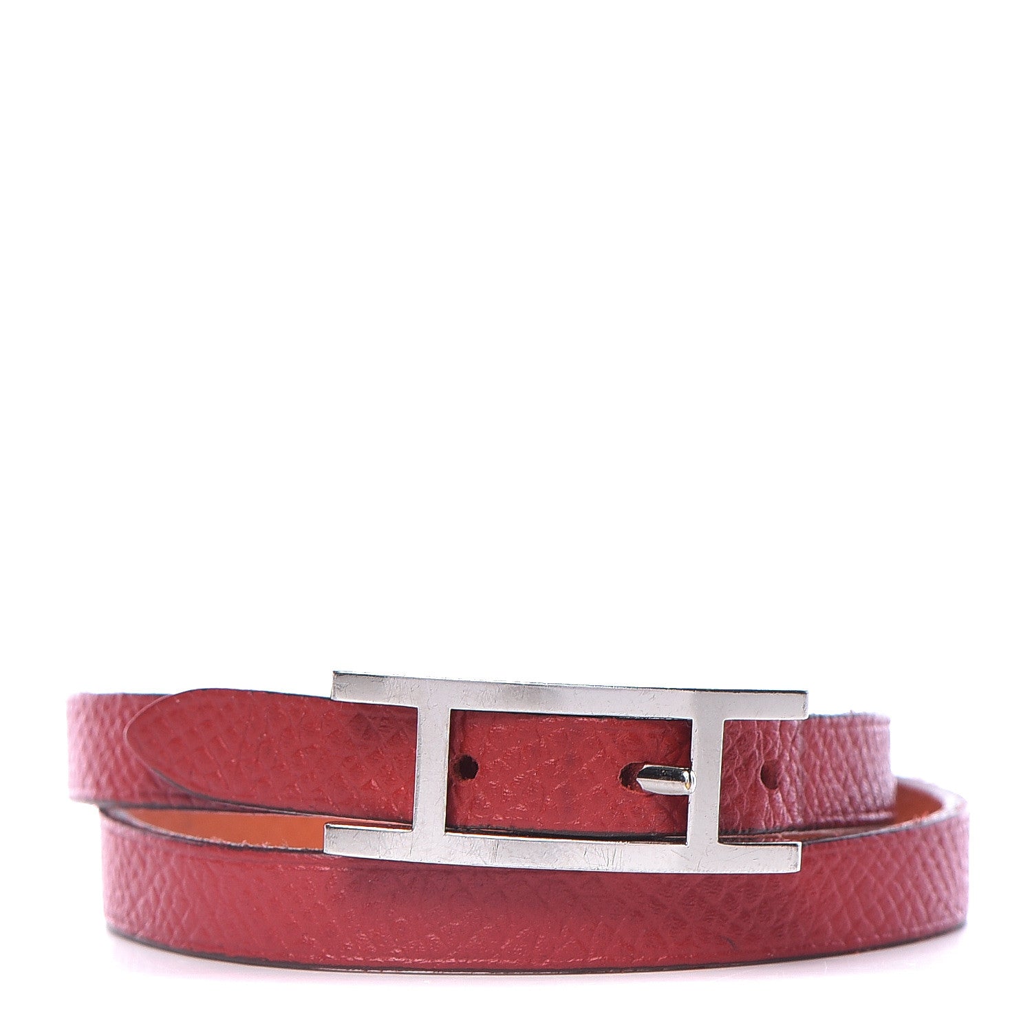 Hermes Epsom Behapi Double Tour Bracelet S Rouge Casaque Orange 1 of 6