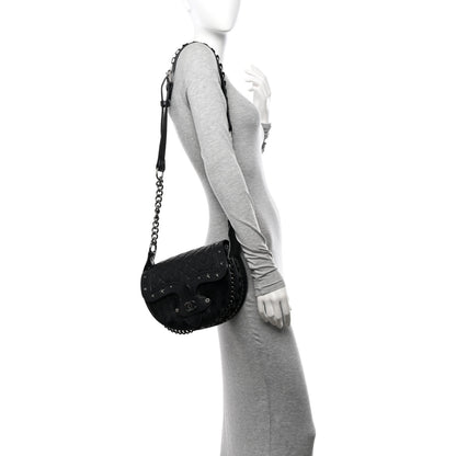 Chanel Pony Hair Calfskin Quilted Dallas Studded Saddle Bag Black 2 of 13