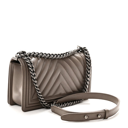 Chanel Calfskin Chevron Quilted Medium Boy Flap Grey 3 of 10