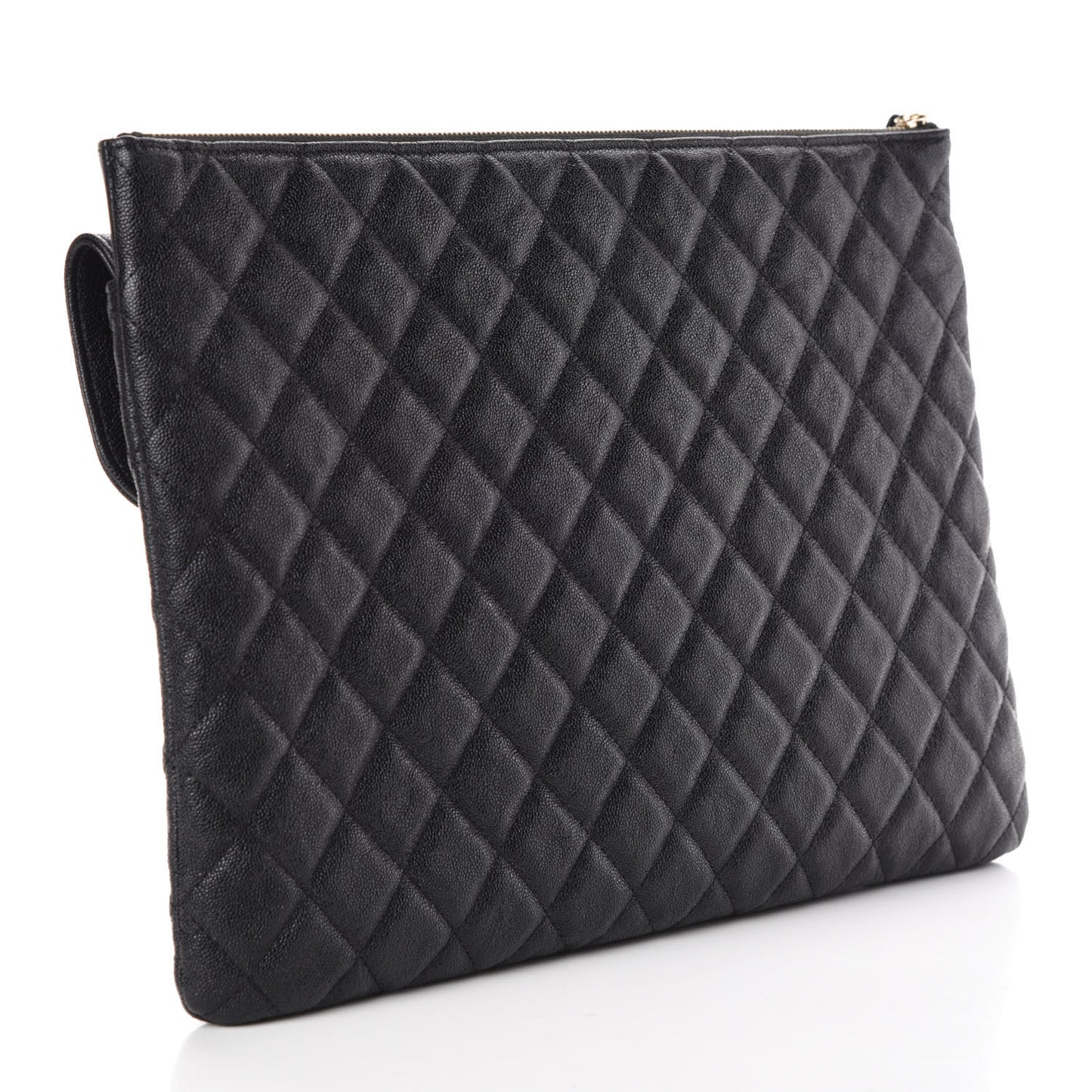 Iridescent Caviar Quilted Large Flap Cosmetic Case Black