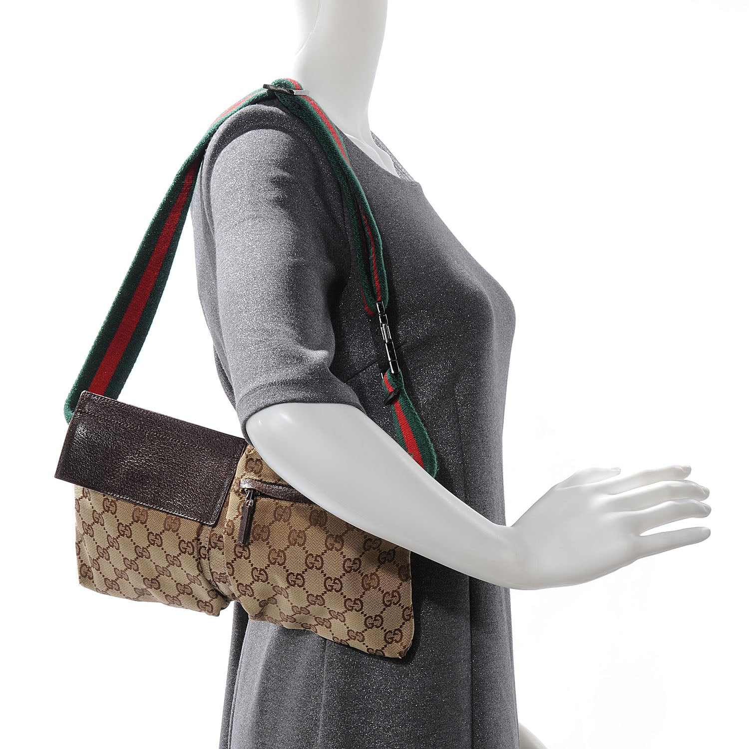Gucci GG Monogram Web Double Pocket Belt Bag Ebony 2 of 8