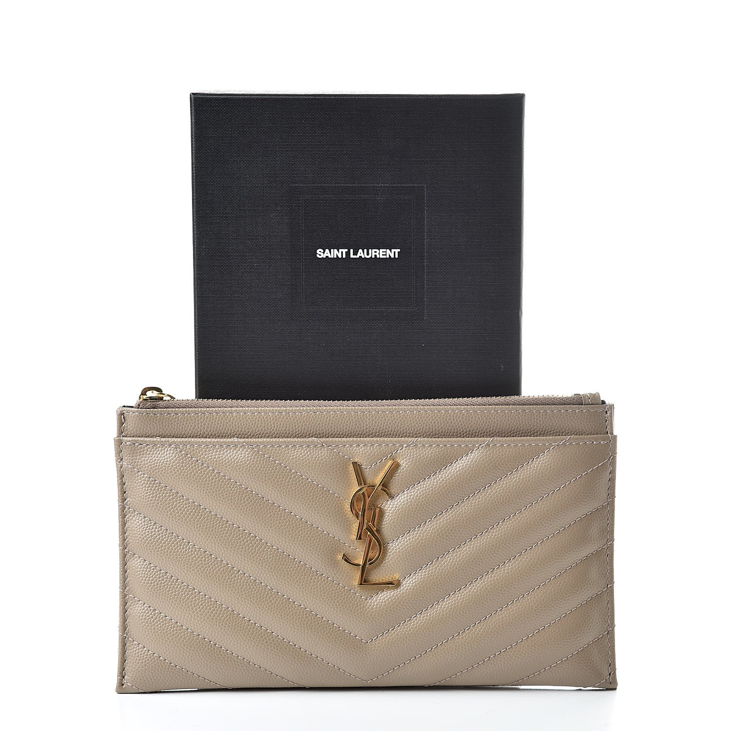 Saint Laurent Grain De Poudre Chevron Monogram Bill Pouch Dusty Grey 8 of 8