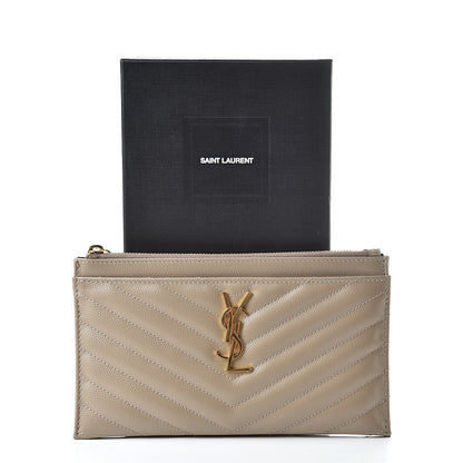 Saint Laurent Grain De Poudre Chevron Monogram Bill Pouch Dusty Grey 8 of 8