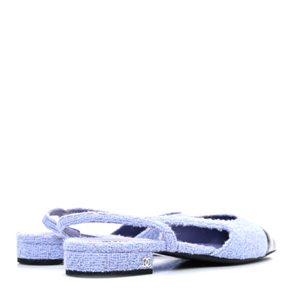 Chanel Iridescent Wool Tweed Patent Cap Toe CC Slingback Flats 40 Light Purple Silver Black 5 of 10