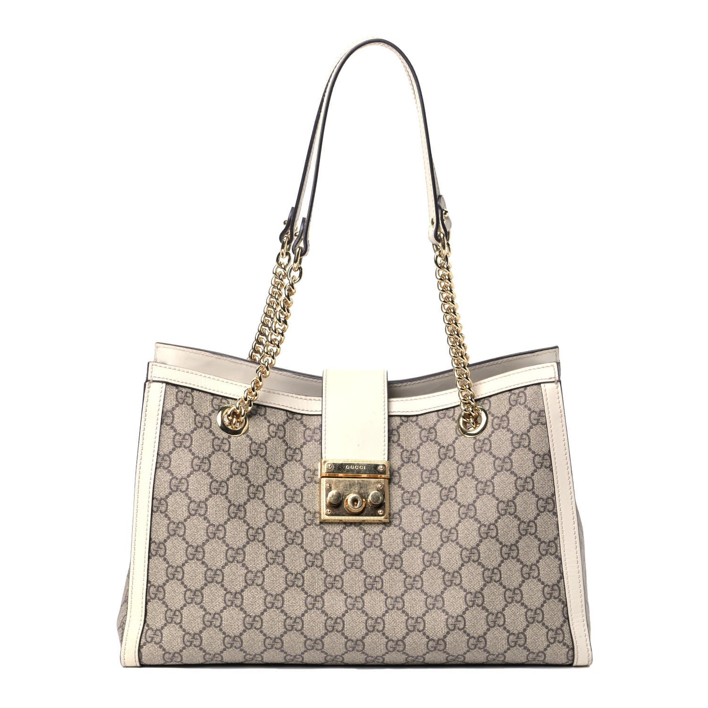 GG Supreme Monogram Medium Padlock Tote White