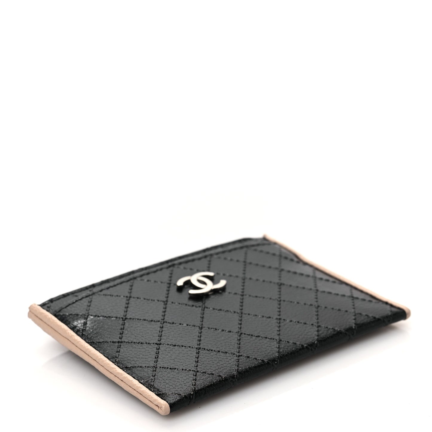 Caviar Quilted Card Holder Black Beige