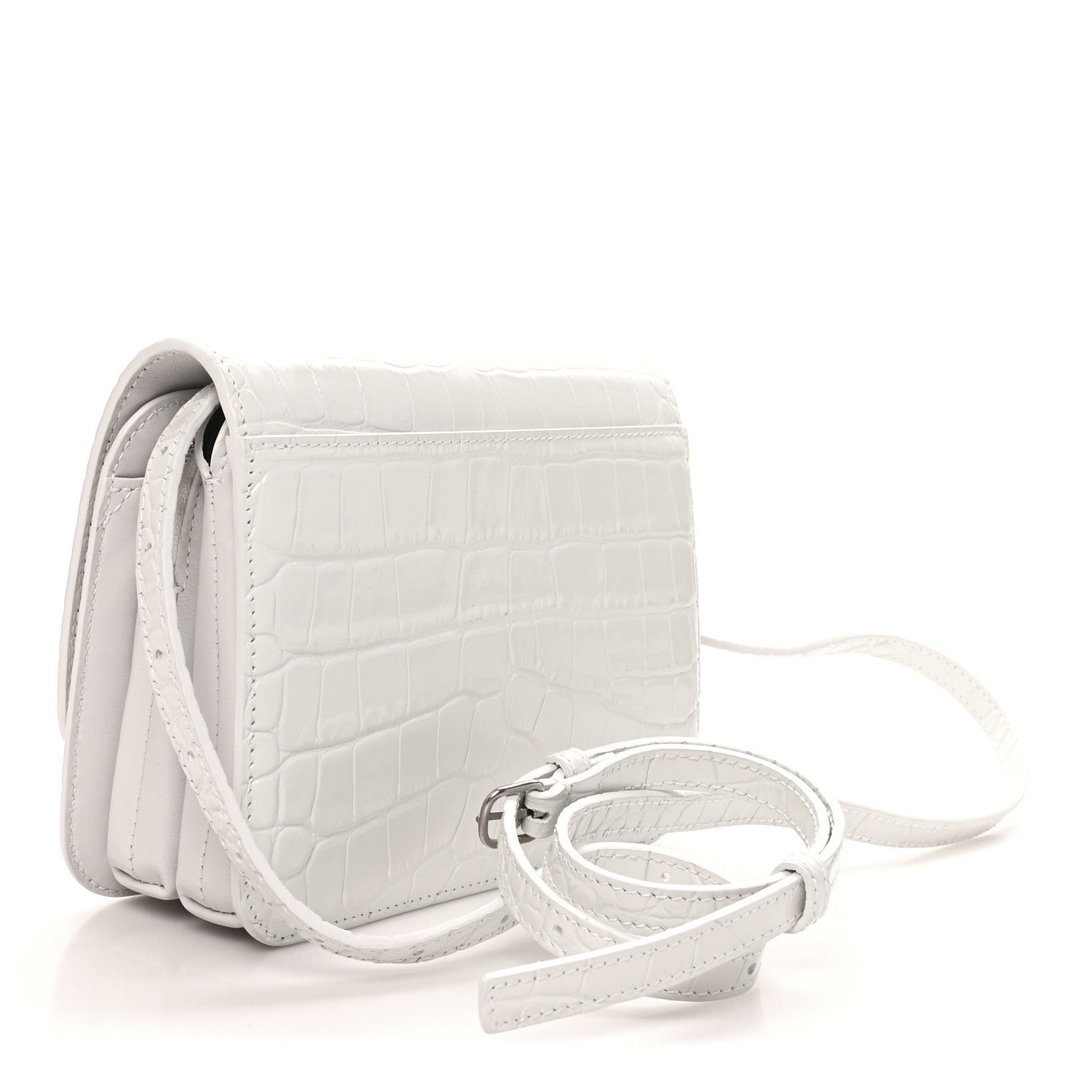 Balenciaga Shiny Calfskin Crocodile Embossed Small B Bag White 3 of 10