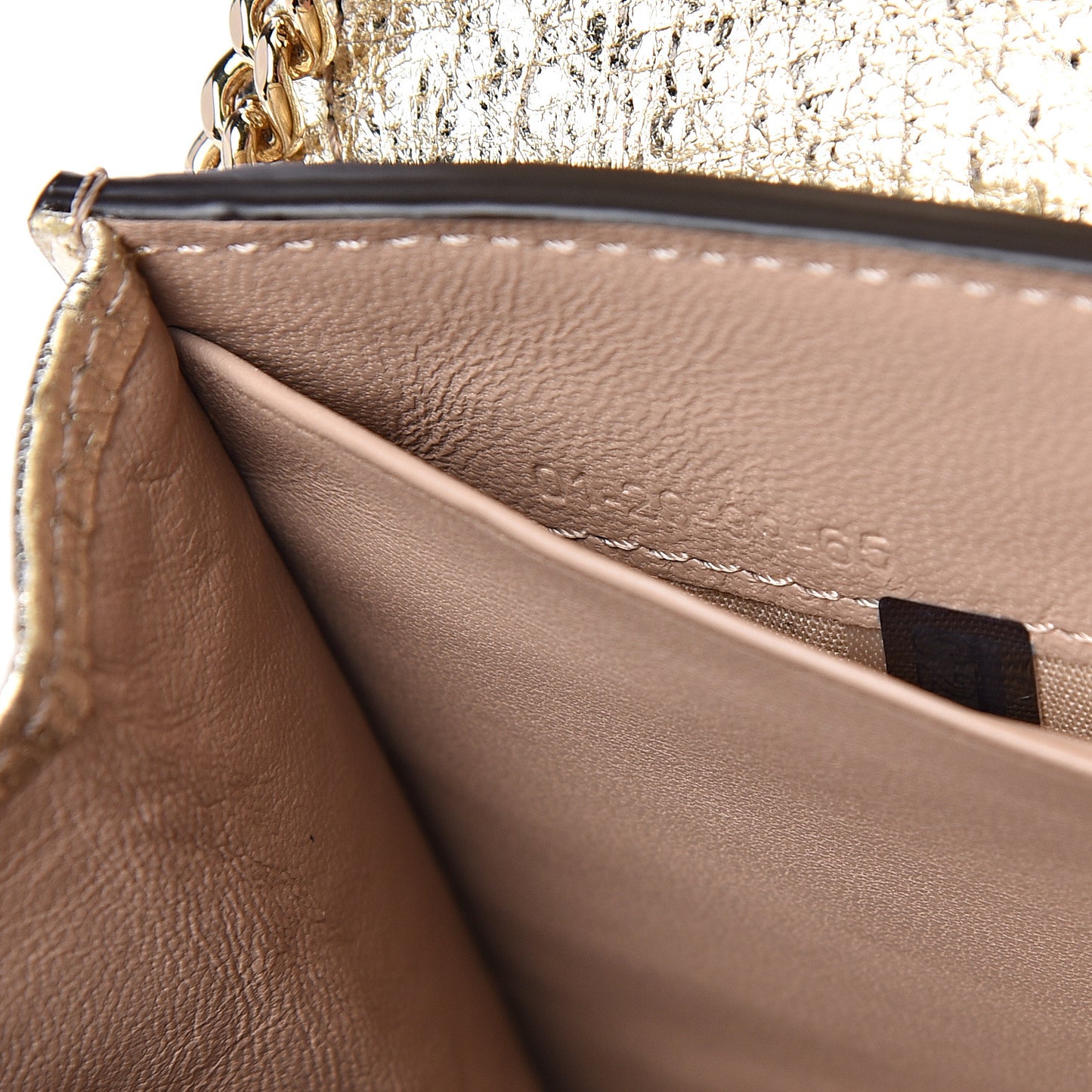 Metallic Textured Calfskin Aby Chain Wallet Gold