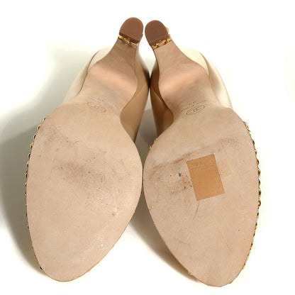 Chanel Lambskin Chain Around Cap Toe Pumps 39 Beige Gold 5 of 8
