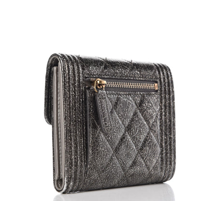 Chanel Cracked Metallic Calfskin Quilted Compact Boy Wallet Black 3 of 9