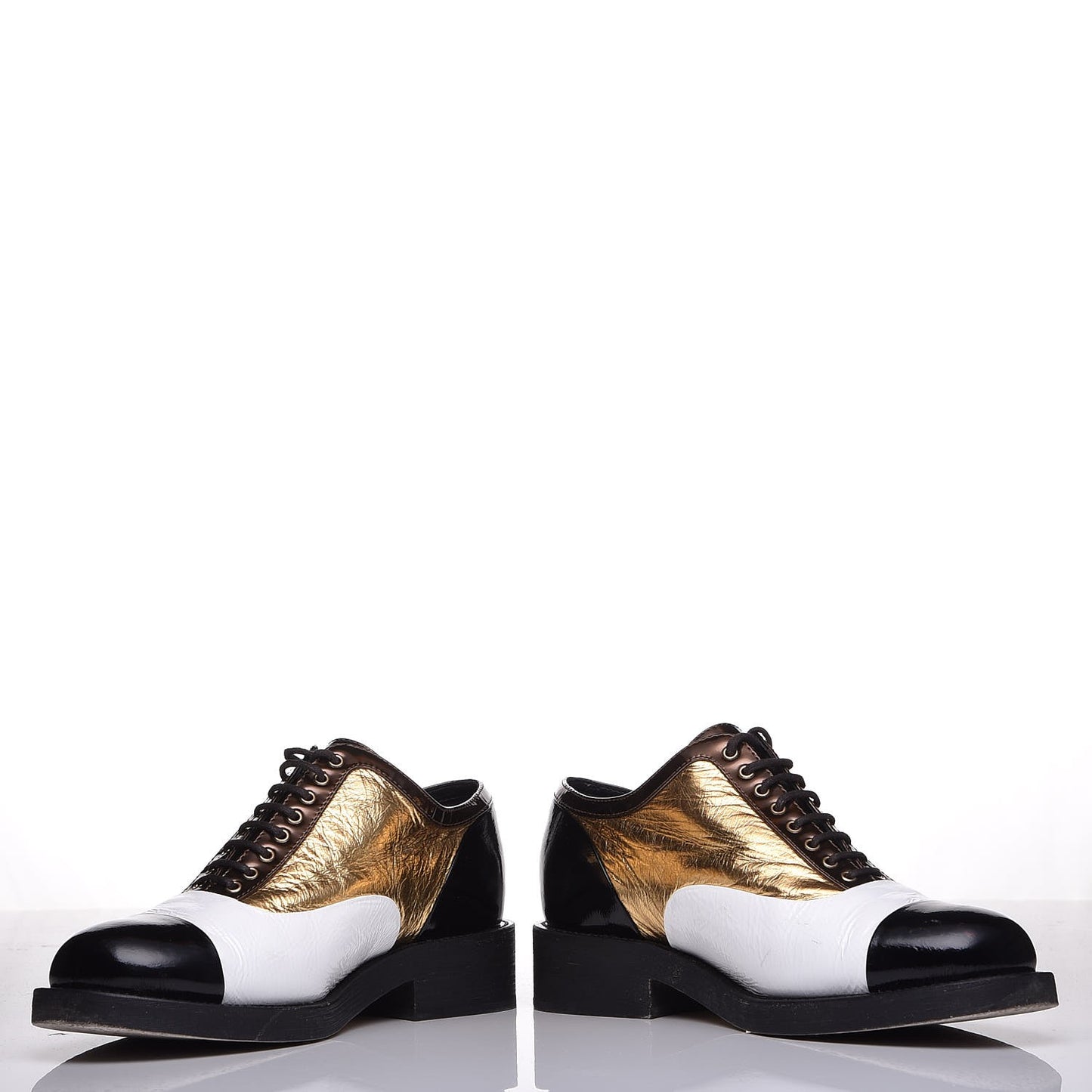 Crumpled Lambskin Patent CC Lace Up Oxfords 38 White Gold Black