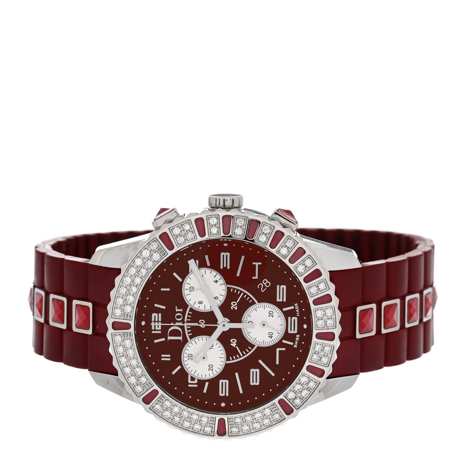 Christian Dior Stainless Steel Diamond Pave Sapphire 38mm Christal Chronograph Quartz Watch Red 2 of 4