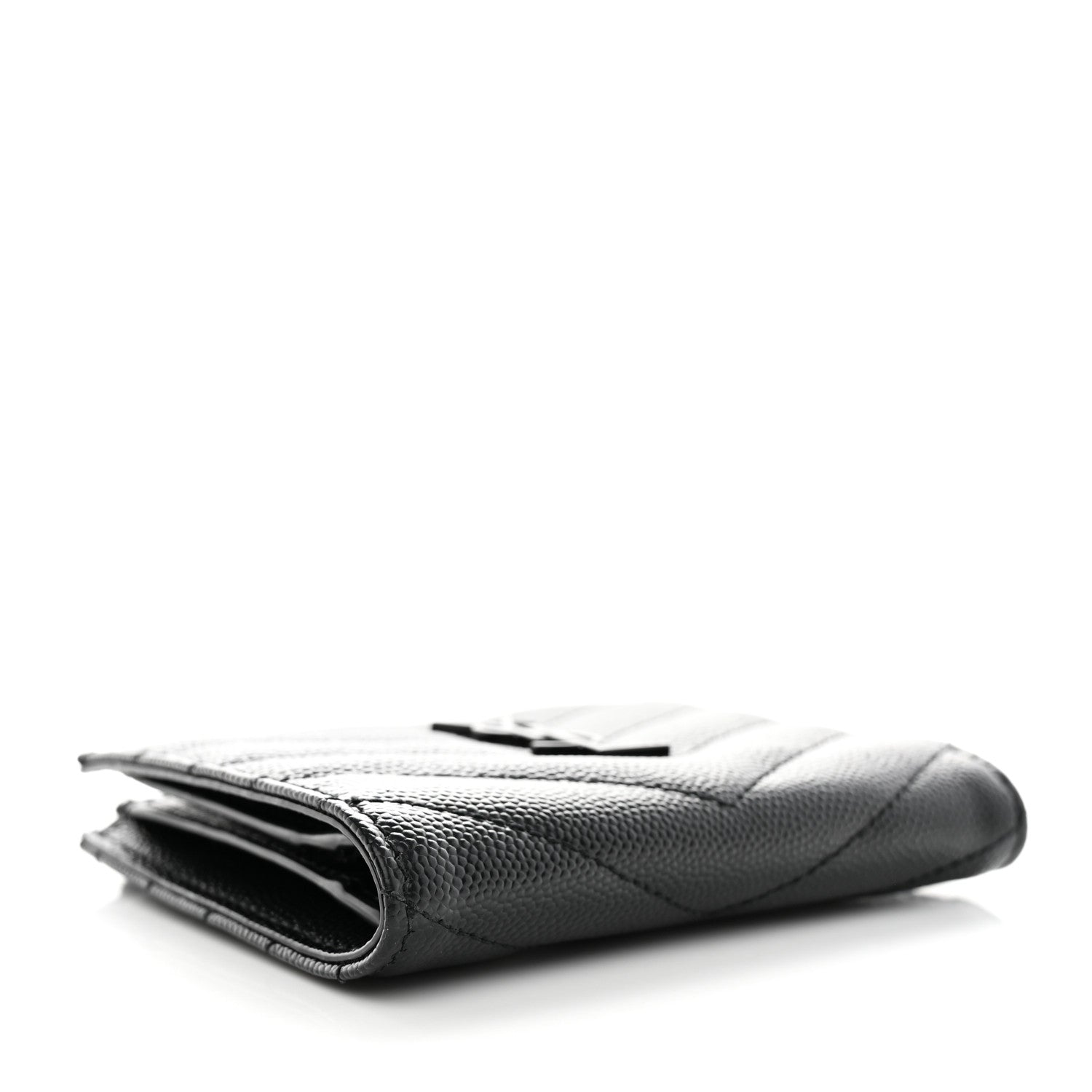 Saint Laurent Grain De Poudre Matelasse Chevron Monogram Zipped Card Case Black 4 of 7