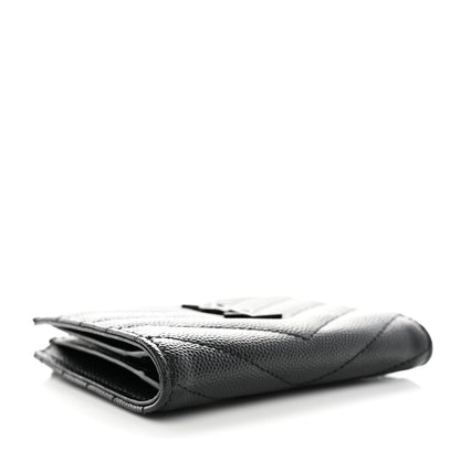 Saint Laurent Grain De Poudre Matelasse Chevron Monogram Zipped Card Case Black 4 of 7