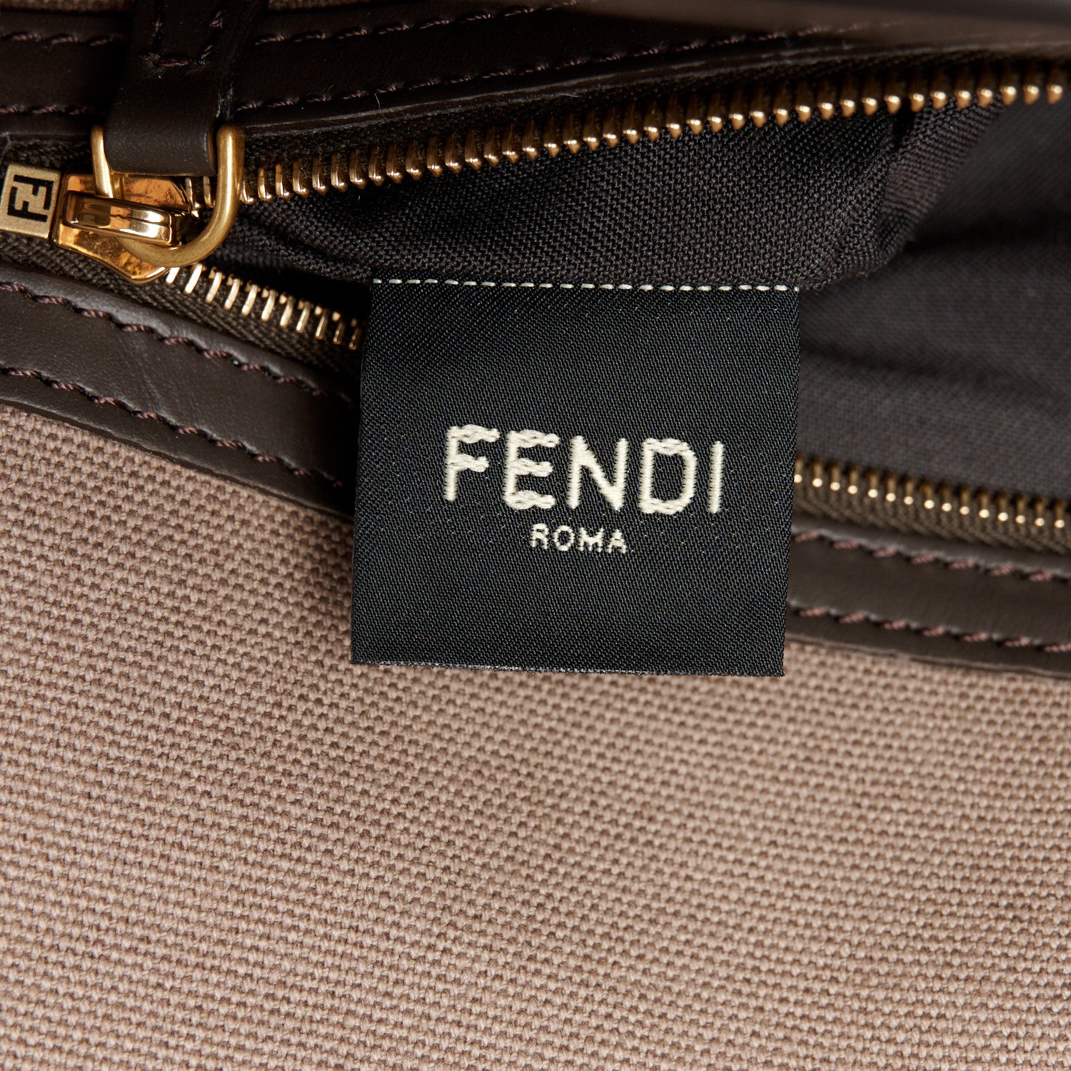 Fendi Canvas Vitello King FF Embroidered Baguette Tartufo Ebano 9 of 12