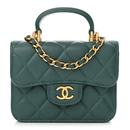 Chanel Lambskin Quilted Top Handle Flap Coin Purse With Chain Green 1 of 11