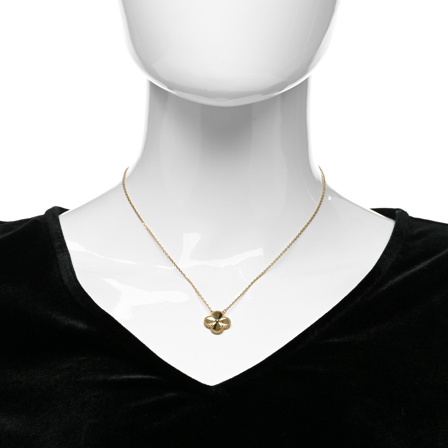 18K Yellow Gold Guilloche Vintage Alhambra Pendant Necklace