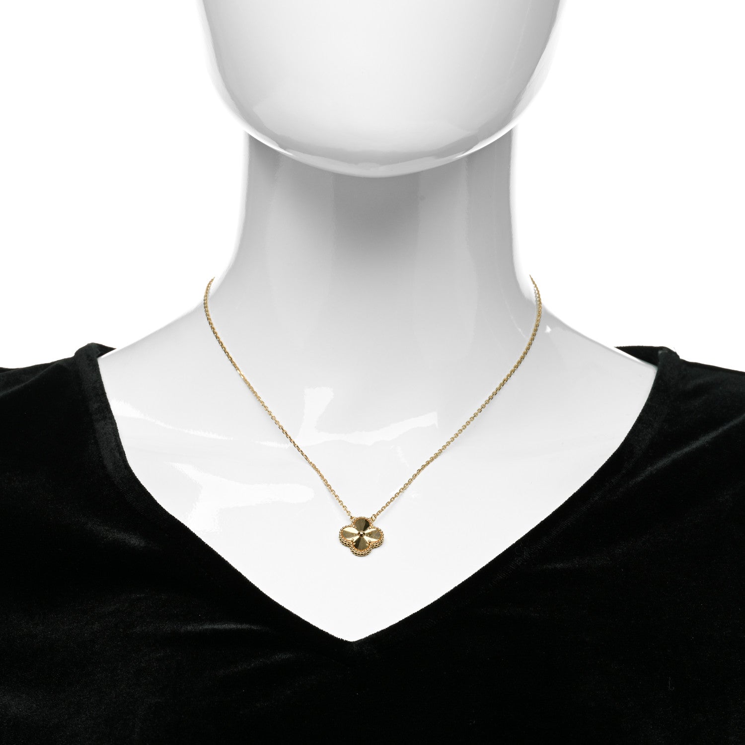 Van Cleef & Arpels 18K Yellow Gold Guilloche Vintage Alhambra Pendant Necklace 2 of 6