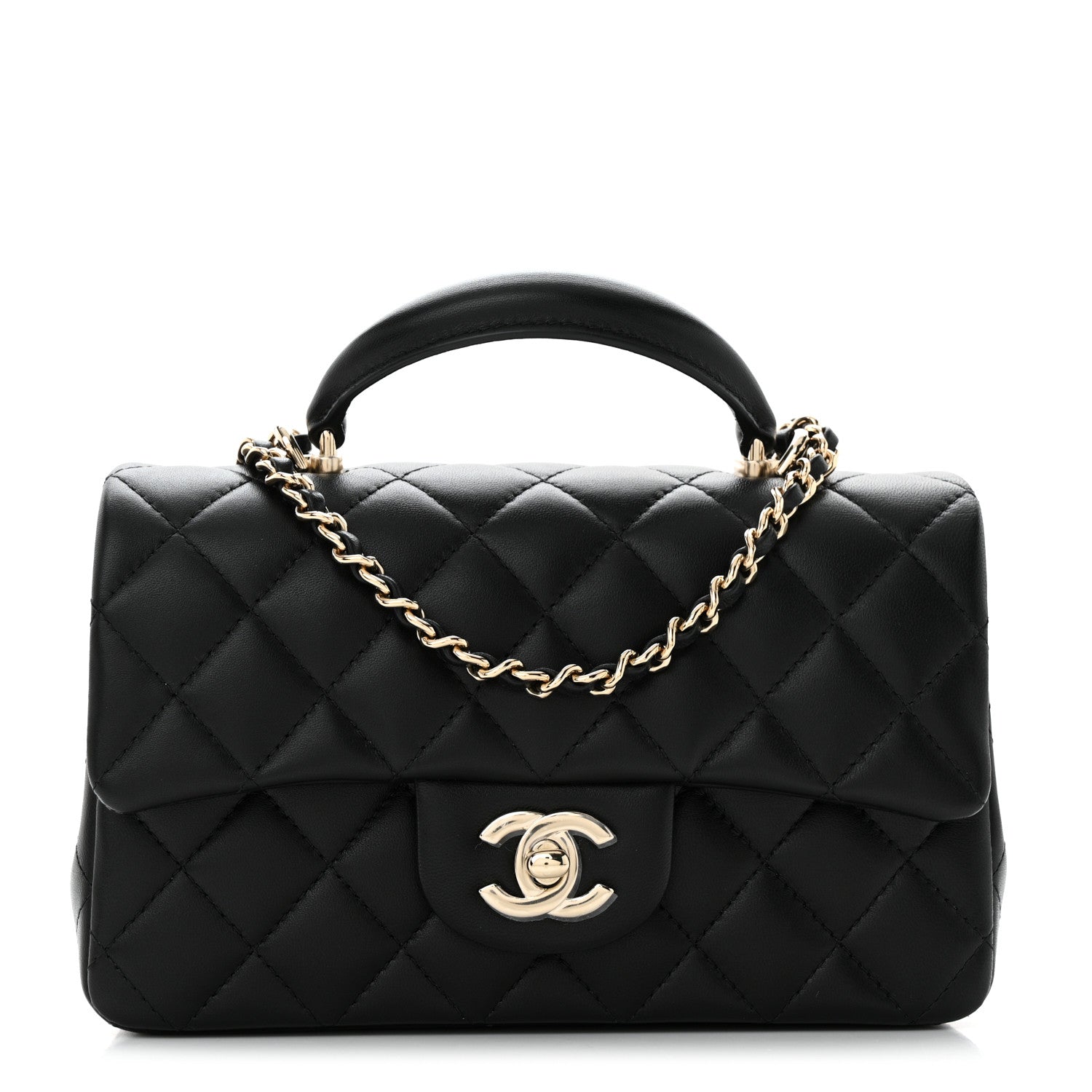 Chanel Lambskin Quilted Mini Top Handle Rectangular Flap Black 1 of 11