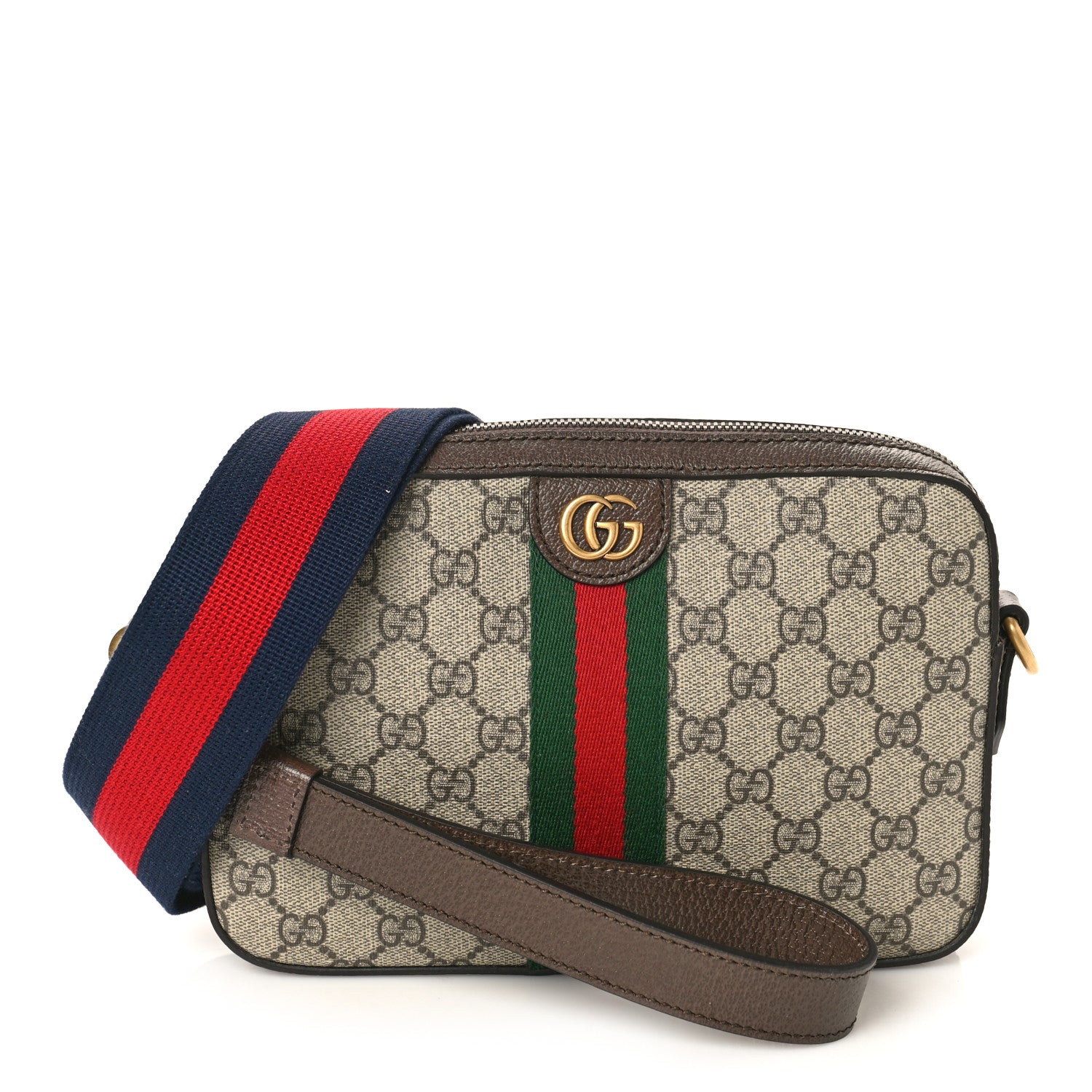 Gucci GG Supreme Monogram Textured Dollar Calfskin Web Ophidia Wristlet Shoulder Bag Beige Ebony New Acero 1 of 9