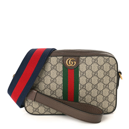 Gucci GG Supreme Monogram Textured Dollar Calfskin Web Ophidia Wristlet Shoulder Bag Beige Ebony New Acero 1 of 9