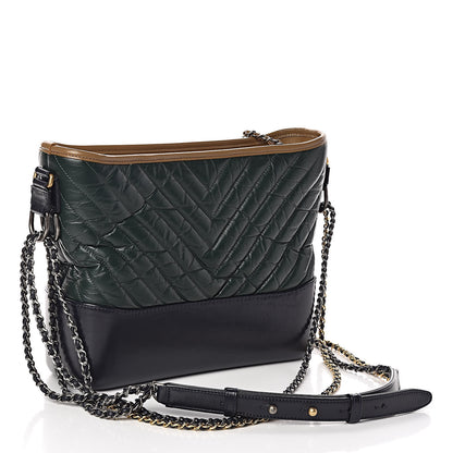 Chanel Aged Calfskin Chevron Quilted Medium Gabrielle Hobo Green Black 3 of 10