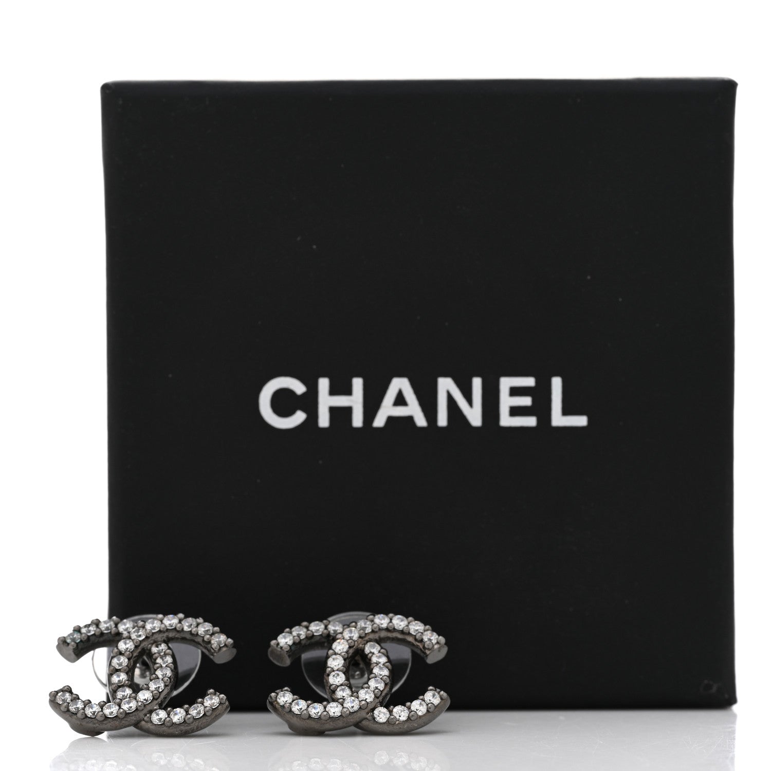 Chanel Ruthenium Crystal CC Earrings Silver 5 of 5