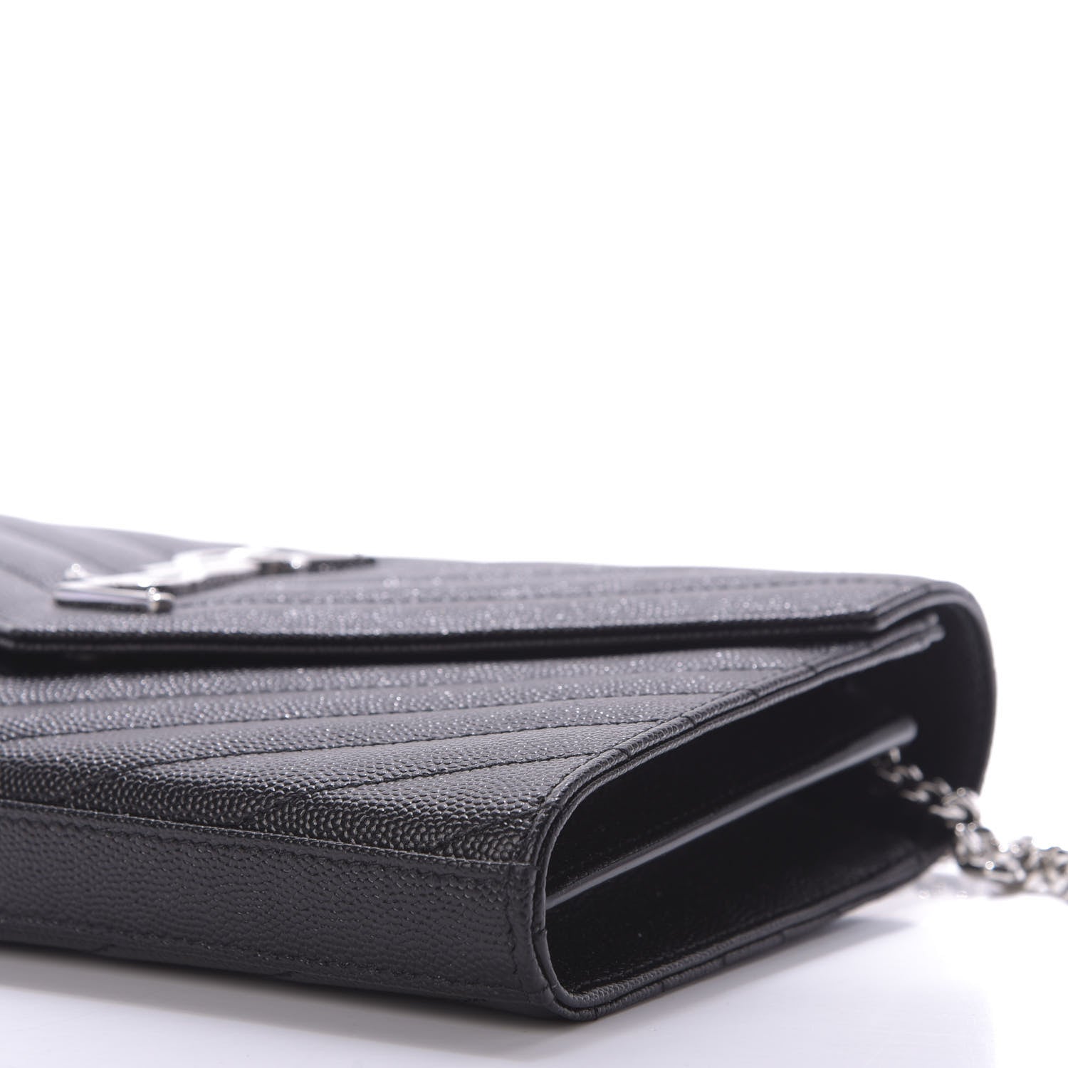 Saint Laurent Grain De Poudre Matelasse Chevron Monogram Chain Wallet Black 7 of 9