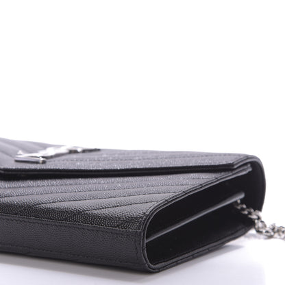Saint Laurent Grain De Poudre Matelasse Chevron Monogram Chain Wallet Black 7 of 9