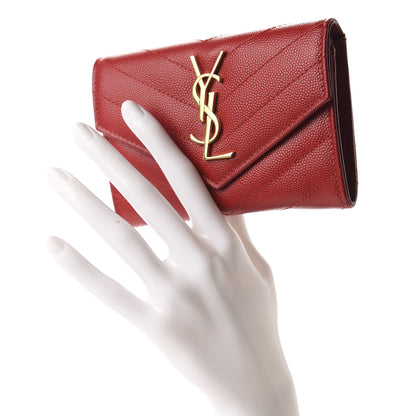 Saint Laurent Grain De Poudre Matelasse Chevron Small Monogram Envelope Wallet New Red 2 of 7