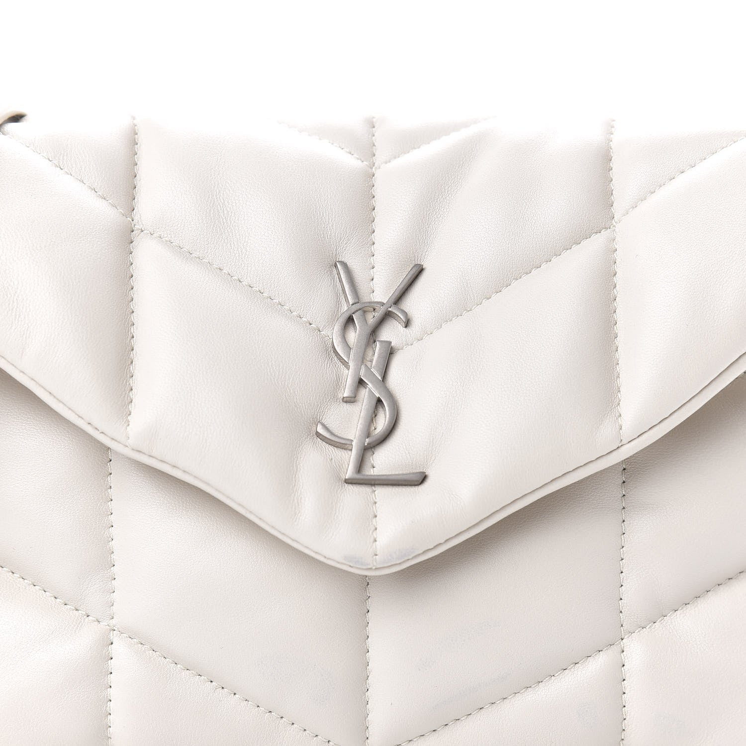 Saint Laurent Lambskin Quilted Toy Loulou Puffer Monogram Chain Satchel Blanc Vintage 12 of 12